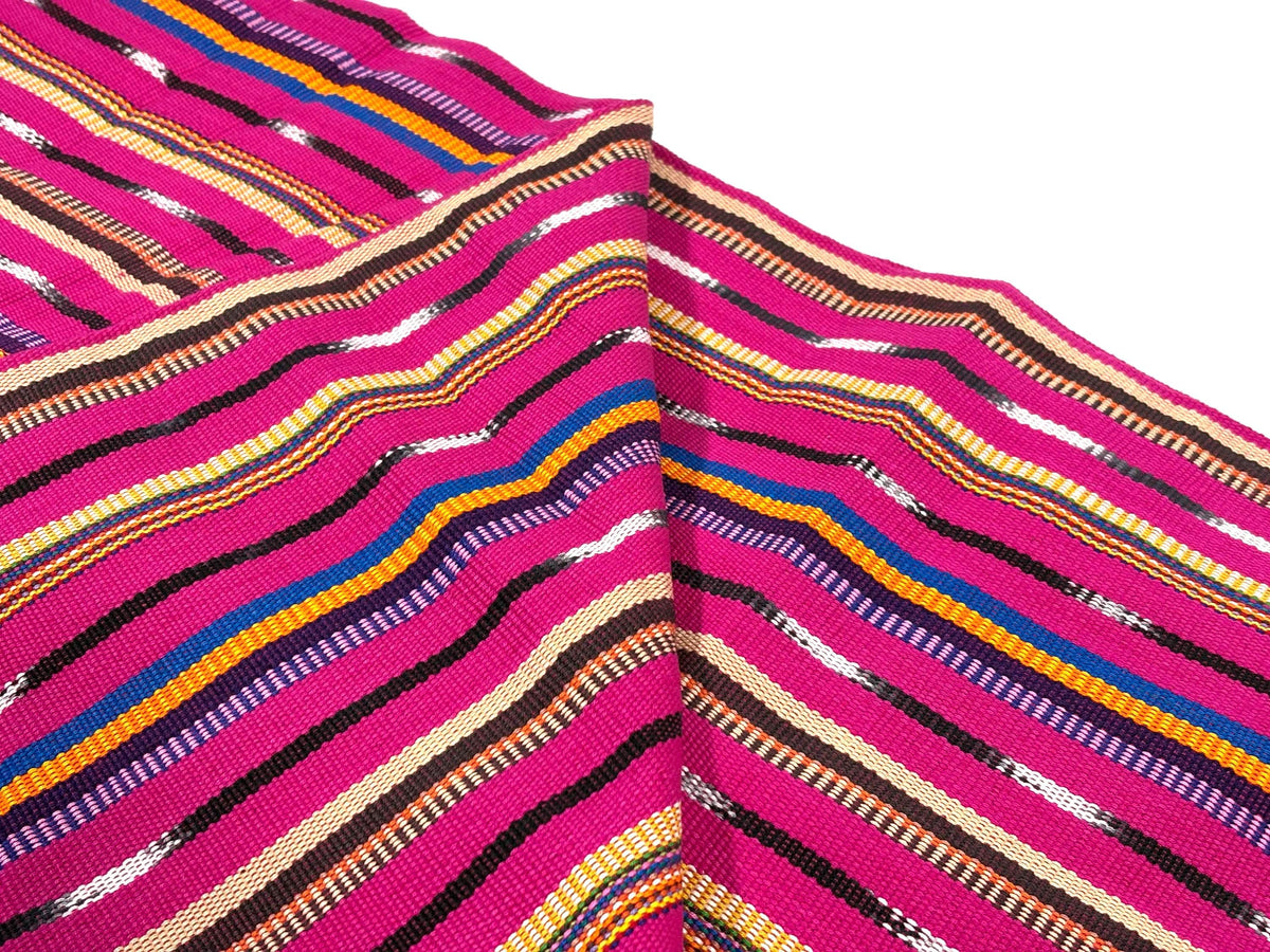Bright Pink Striped Ikat Guatemalan Fabric by the YARD. Handwoven Fair Trade Ethnic Mayan Fabric. 100% Cotton for Home Décor 36" wide.