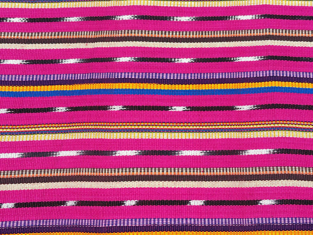 Bright Pink Striped Ikat Guatemalan Fabric by the YARD. Handwoven Fair Trade Ethnic Mayan Fabric. 100% Cotton for Home Décor 36" wide.