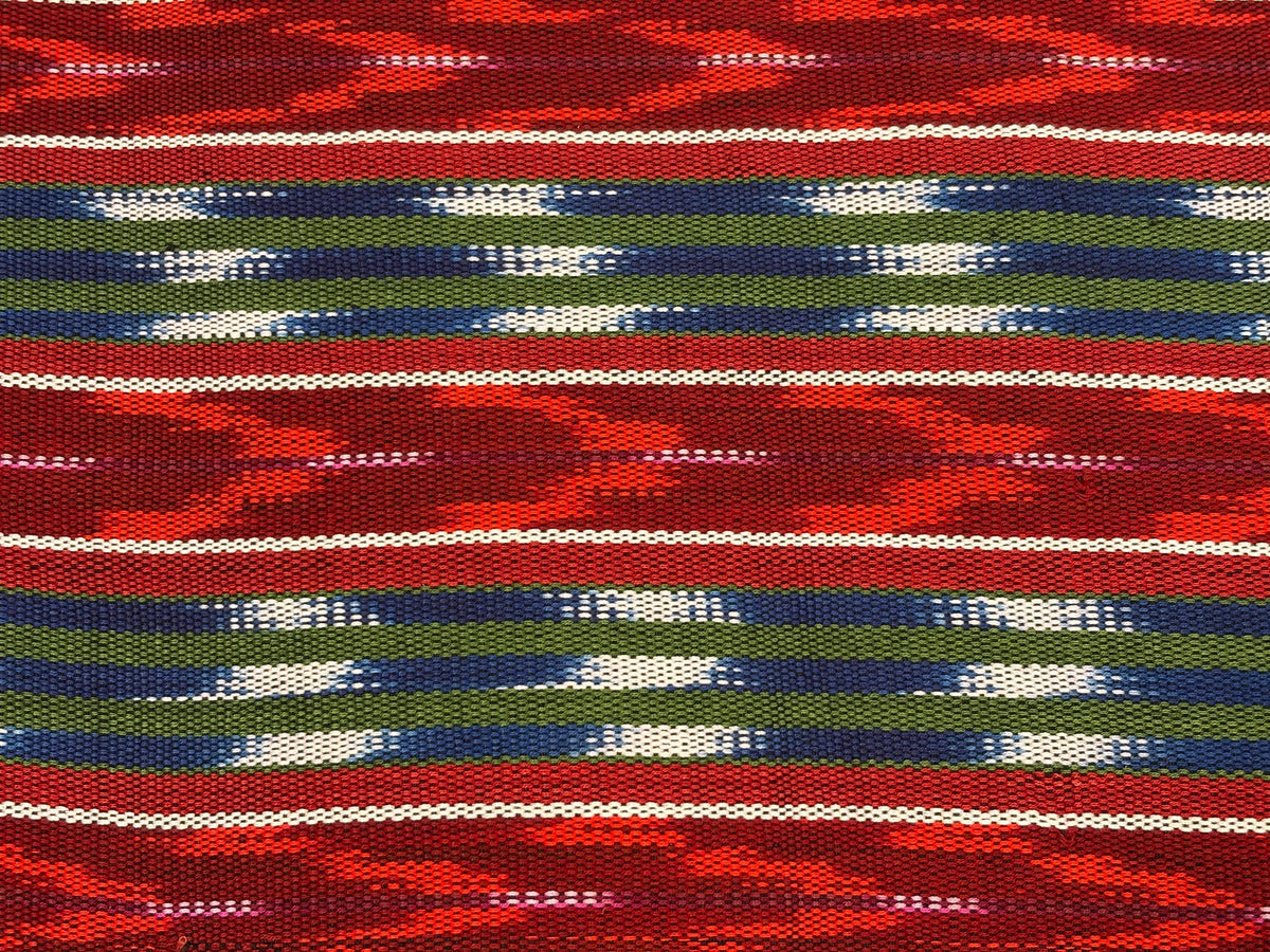Red, Green, Blue Ikat Striped Guatemalan Fabric by the YARD. Handwoven Fair Trade Mayan Textile. Medium Weight 36" wide.