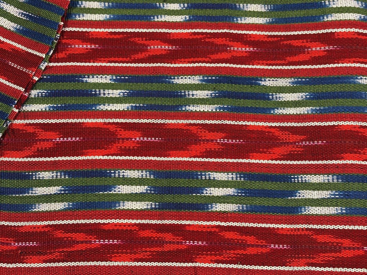 Red, Green, Blue Ikat Striped Guatemalan Fabric by the YARD. Handwoven Fair Trade Mayan Textile. Medium Weight 36" wide.