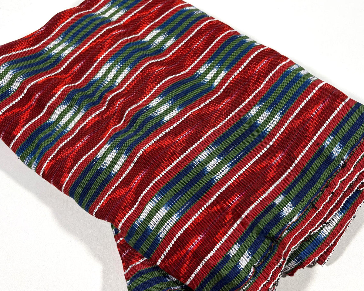Red, Green, Blue Ikat Striped Guatemalan Fabric by the YARD. Handwoven Fair Trade Mayan Textile. Medium Weight 36" wide.