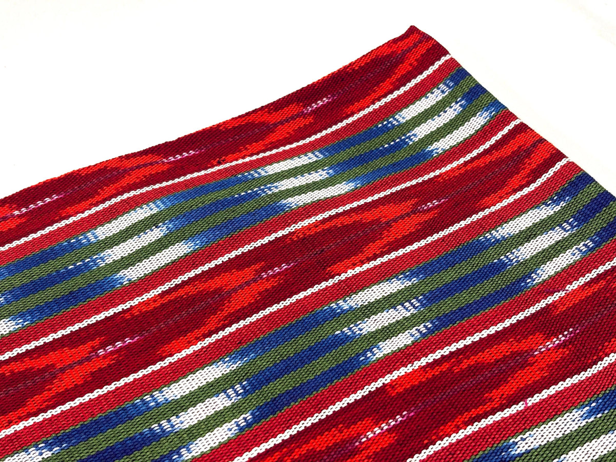 Red, Green, Blue Ikat Striped Guatemalan Fabric by the YARD. Handwoven Fair Trade Mayan Textile. Medium Weight 36" wide.