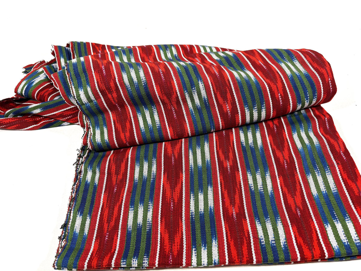 Red, Green, Blue Ikat Striped Guatemalan Fabric by the YARD. Handwoven Fair Trade Mayan Textile. Medium Weight 36" wide.