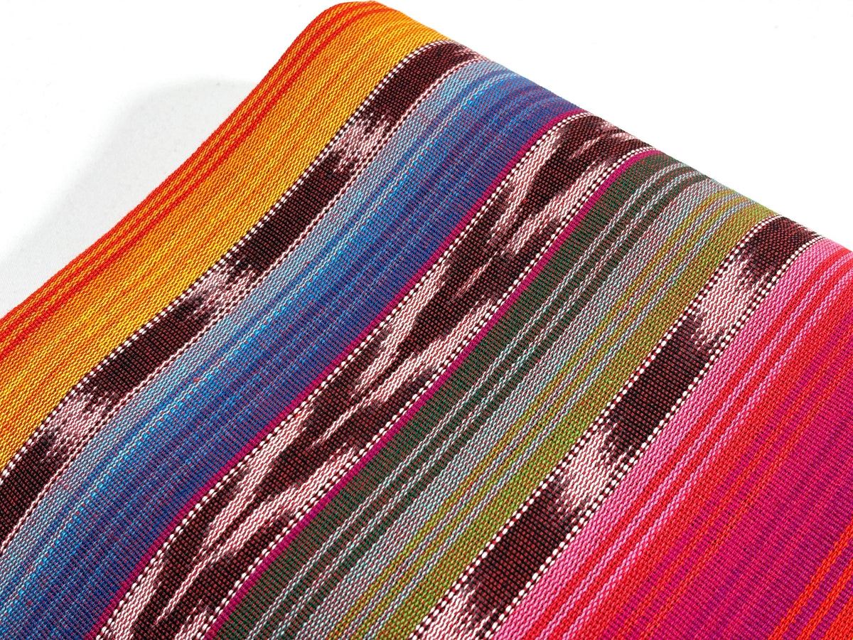 Guatemalan Handwoven Fabric by Yard, Rainbow & Maroon Ikat Striped, Medium Weight Cotton Textile