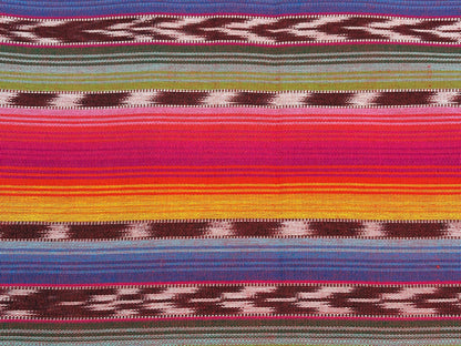 Guatemalan Handwoven Fabric by Yard, Rainbow & Maroon Ikat Striped, Medium Weight Cotton Textile