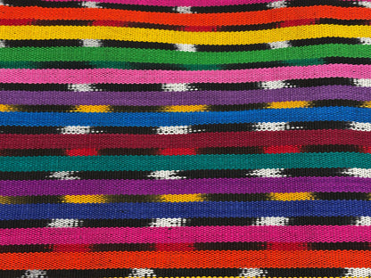 Black & Rainbow Ikat Striped Guatemalan Fabric by Yard, Handwoven Cotton Medium Weight 36" Wide.