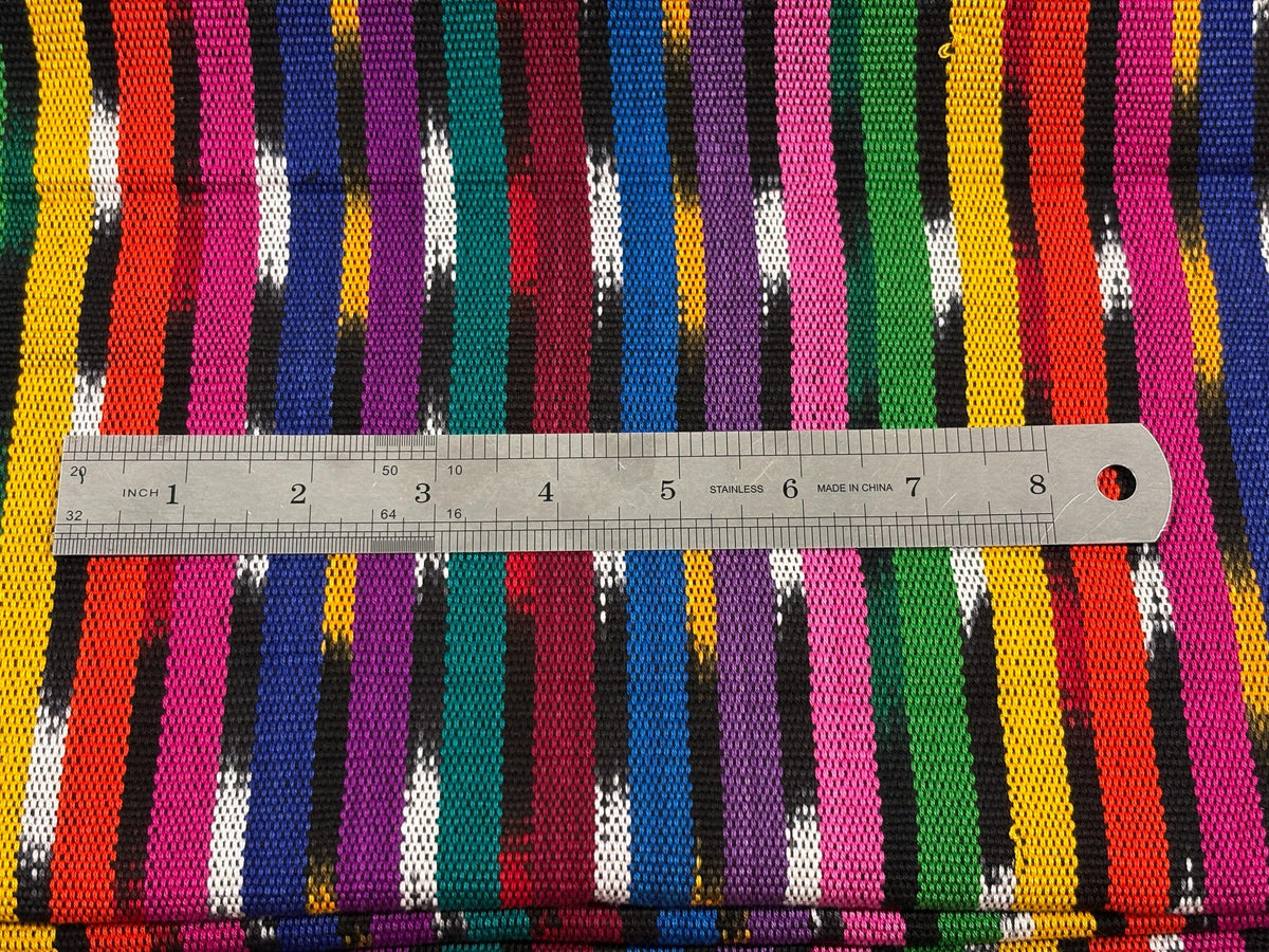 Black & Rainbow Ikat Striped Guatemalan Fabric by Yard, Handwoven Cotton Medium Weight 36" Wide.