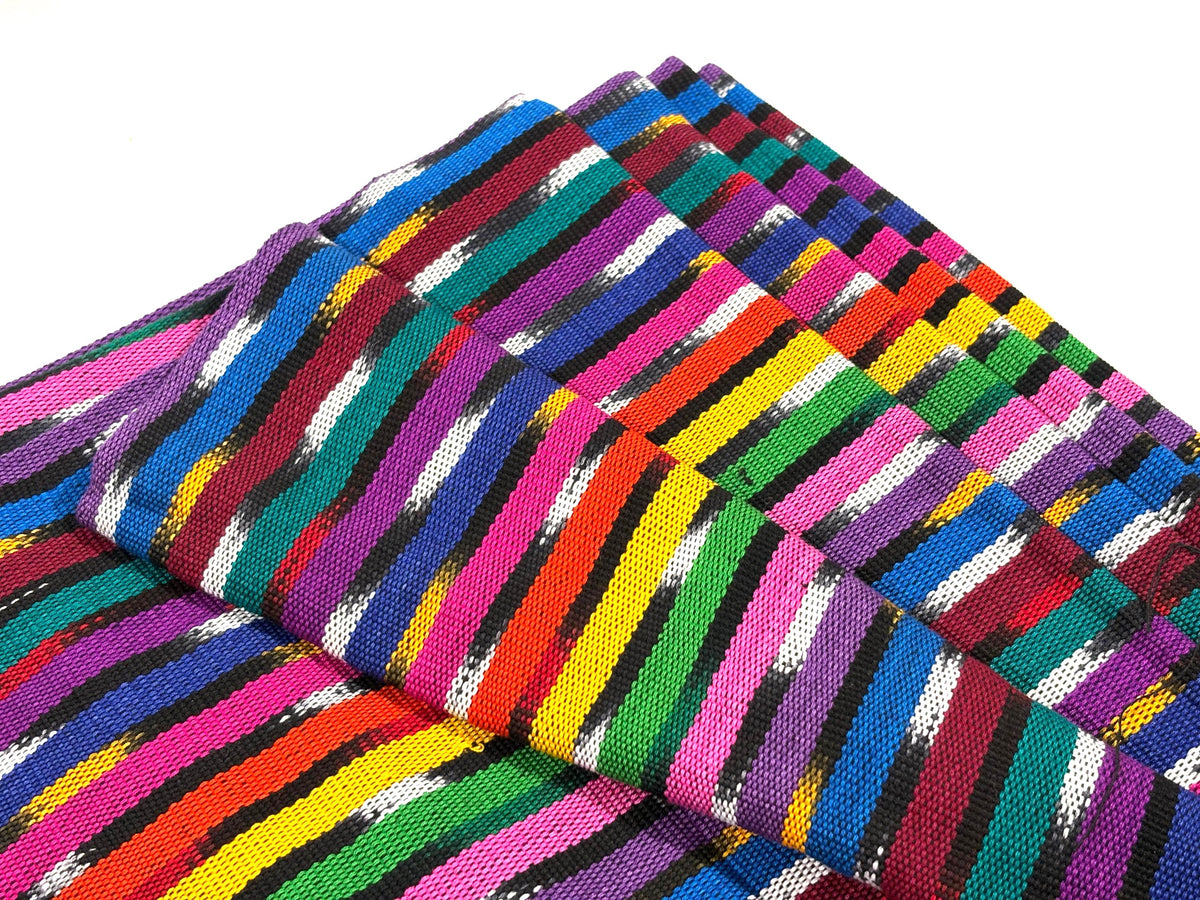 Black & Rainbow Ikat Striped Guatemalan Fabric by Yard, Handwoven Cotton Medium Weight 36" Wide.