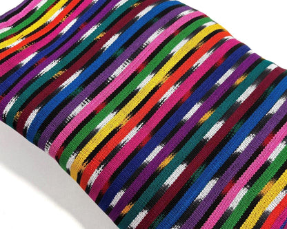 Black & Rainbow Ikat Striped Guatemalan Fabric by Yard, Handwoven Cotton Medium Weight 36" Wide.