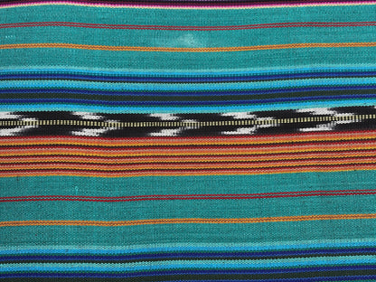 Teal & Gold Ikat Striped Guatemalan Fabric by Yard, Handwoven Cotton Mayan Textile, 36" Wide.