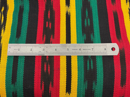 Guatemalan Handwoven Fabric by Yard, Rasta Red Yellow Green Black Ikat, Cotton 36" Wide