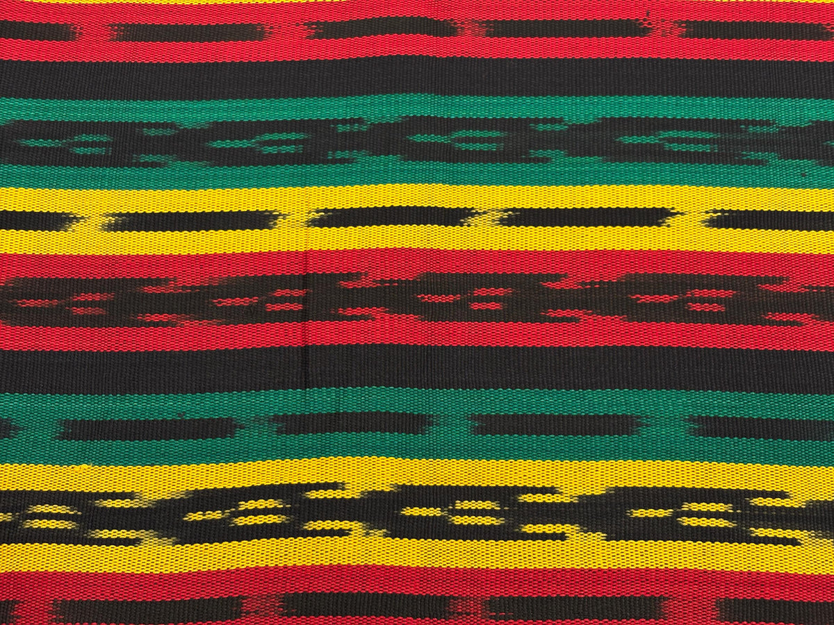 Guatemalan Handwoven Fabric by Yard, Rasta Red Yellow Green Black Ikat, Cotton 36" Wide