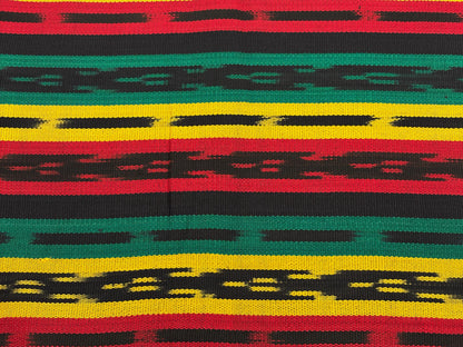 Guatemalan Handwoven Fabric by Yard, Rasta Red Yellow Green Black Ikat, Cotton 36" Wide
