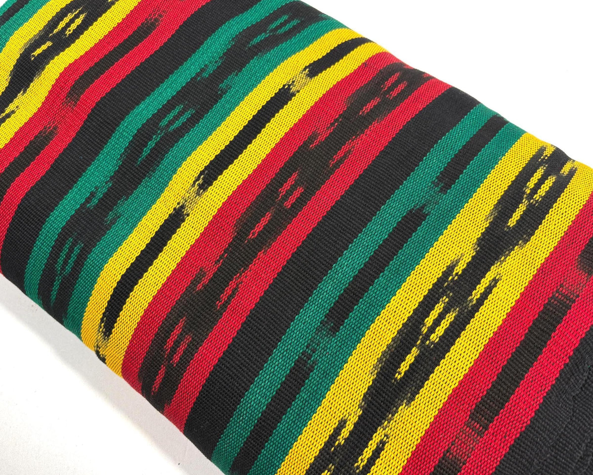Guatemalan Handwoven Fabric by Yard, Rasta Red Yellow Green Black Ikat, Cotton 36" Wide