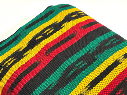 Guatemalan Handwoven Fabric by Yard, Rasta Red Yellow Green Black Ikat, Cotton 36" Wide