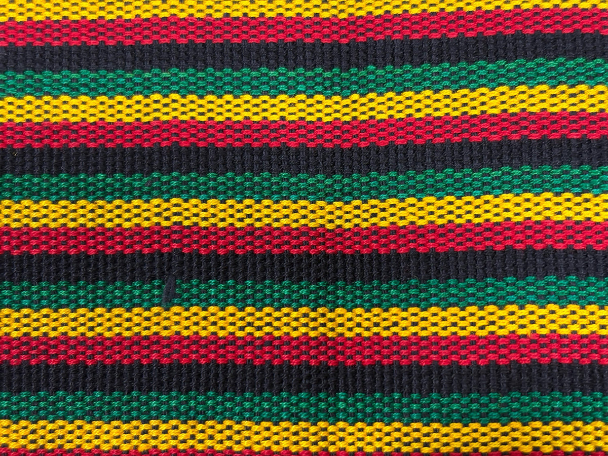 Guatemalan Handwoven Cotton Fabric, Rasta Micro Stripes, Red Yellow Green Black, 36" Wide