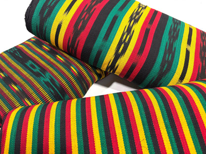 Guatemalan Handwoven Cotton Fabric, Rasta Micro Stripes, Red Yellow Green Black, 36" Wide