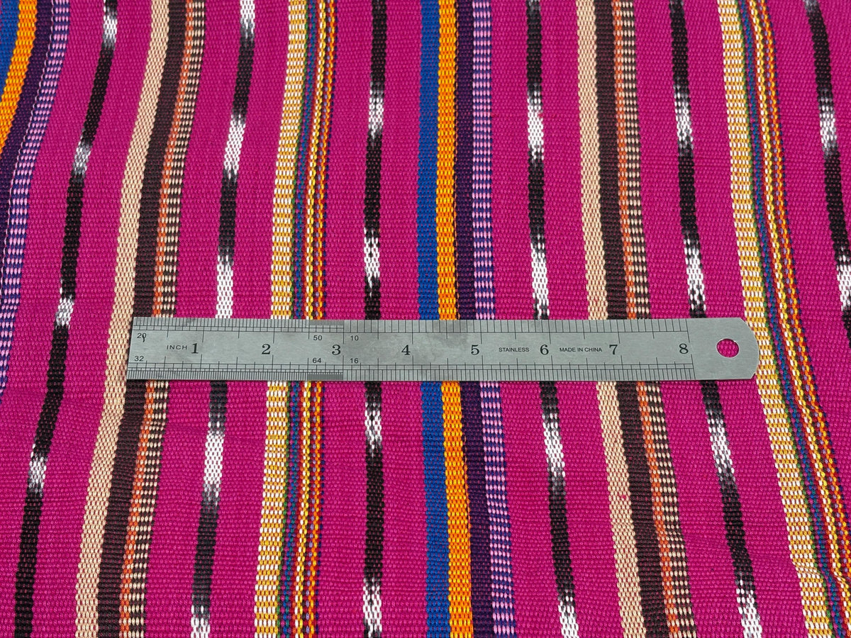 Bright Pink Striped Ikat Guatemalan Fabric by the YARD. Handwoven Fair Trade Ethnic Mayan Fabric. 100% Cotton for Home Décor 36" wide.