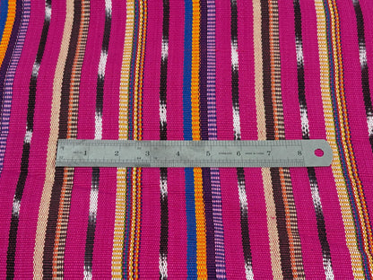 Bright Pink Striped Ikat Guatemalan Fabric by the YARD. Handwoven Fair Trade Ethnic Mayan Fabric. 100% Cotton for Home Décor 36" wide.