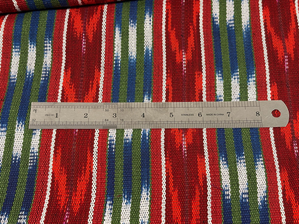 Red, Green, Blue Ikat Striped Guatemalan Fabric by the YARD. Handwoven Fair Trade Mayan Textile. Medium Weight 36" wide.