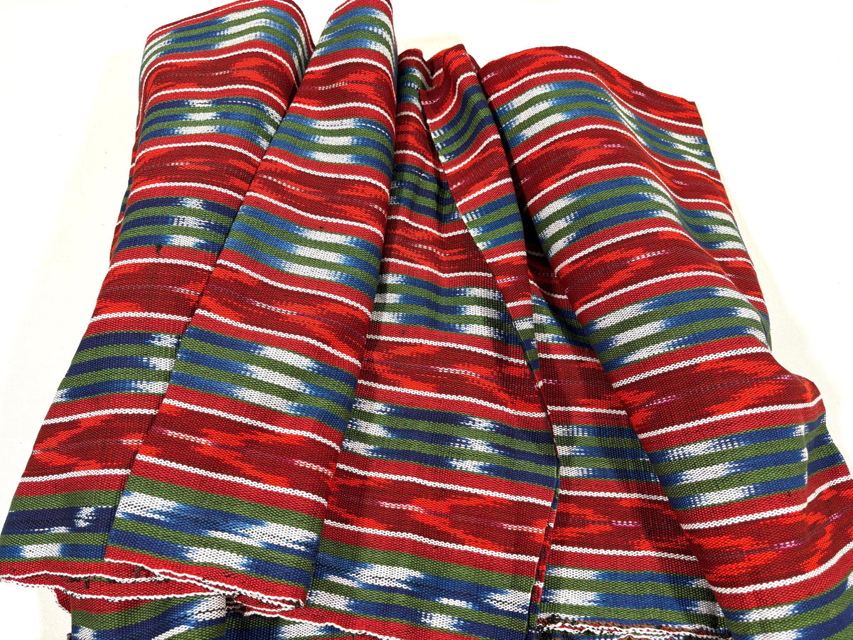 Red, Green, Blue Ikat Striped Guatemalan Fabric by the YARD. Handwoven Fair Trade Mayan Textile. Medium Weight 36" wide.