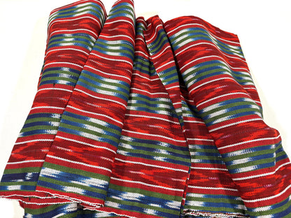 Red, Green, Blue Ikat Striped Guatemalan Fabric by the YARD. Handwoven Fair Trade Mayan Textile. Medium Weight 36" wide.