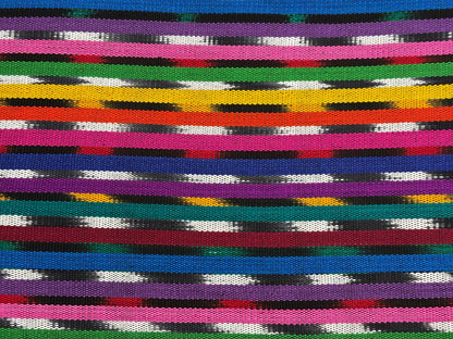Black & Rainbow Ikat Striped Guatemalan Fabric by Yard, Handwoven Cotton Medium Weight 36" Wide.