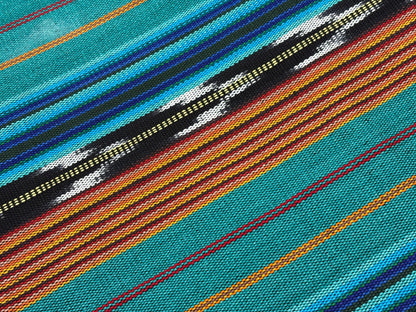 Teal & Gold Ikat Striped Guatemalan Fabric by Yard, Handwoven Cotton Mayan Textile, 36" Wide.