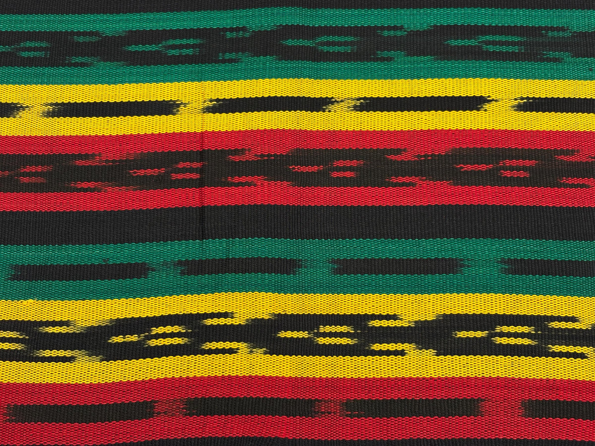 Guatemalan Handwoven Fabric by Yard, Rasta Red Yellow Green Black Ikat, Cotton 36" Wide