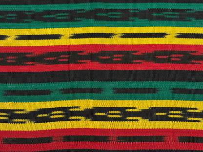Guatemalan Handwoven Fabric by Yard, Rasta Red Yellow Green Black Ikat, Cotton 36" Wide