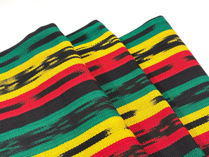 Guatemalan Handwoven Fabric by Yard, Rasta Red Yellow Green Black Ikat, Cotton 36" Wide