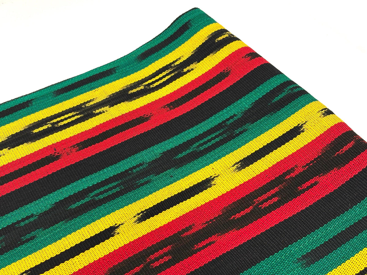 Guatemalan Handwoven Fabric by Yard, Rasta Red Yellow Green Black Ikat, Cotton 36" Wide