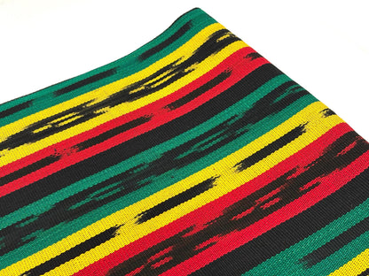 Guatemalan Handwoven Fabric by Yard, Rasta Red Yellow Green Black Ikat, Cotton 36" Wide