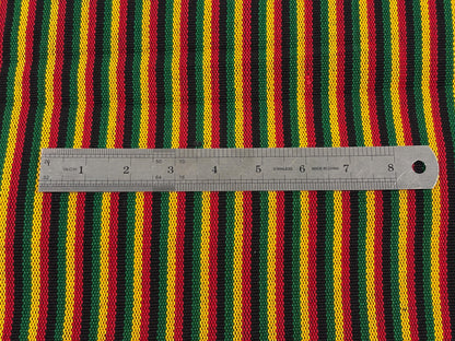 Guatemalan Handwoven Cotton Fabric, Rasta Micro Stripes, Red Yellow Green Black, 36" Wide