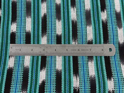Mint Green, Black & White Ikat Striped Guatemalan Fabric by the YARD. Handwoven Mayan Cotton