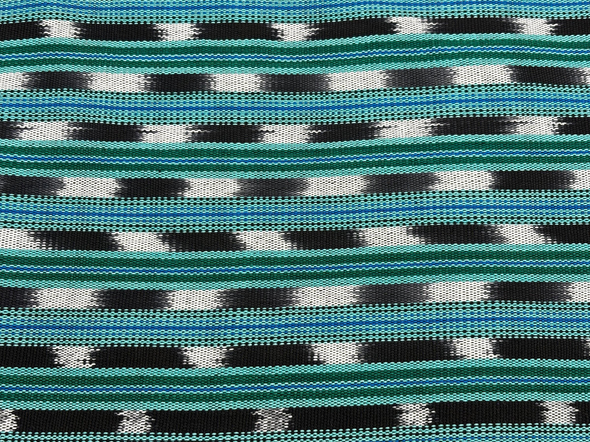 Mint Green, Black & White Ikat Striped Guatemalan Fabric by the YARD. Handwoven Mayan Cotton