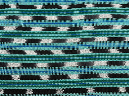 Mint Green, Black & White Ikat Striped Guatemalan Fabric by the YARD. Handwoven Mayan Cotton