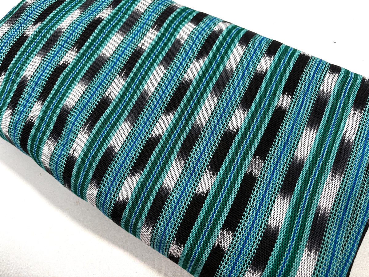 Mint Green, Black & White Ikat Striped Guatemalan Fabric by the YARD. Handwoven Mayan Cotton