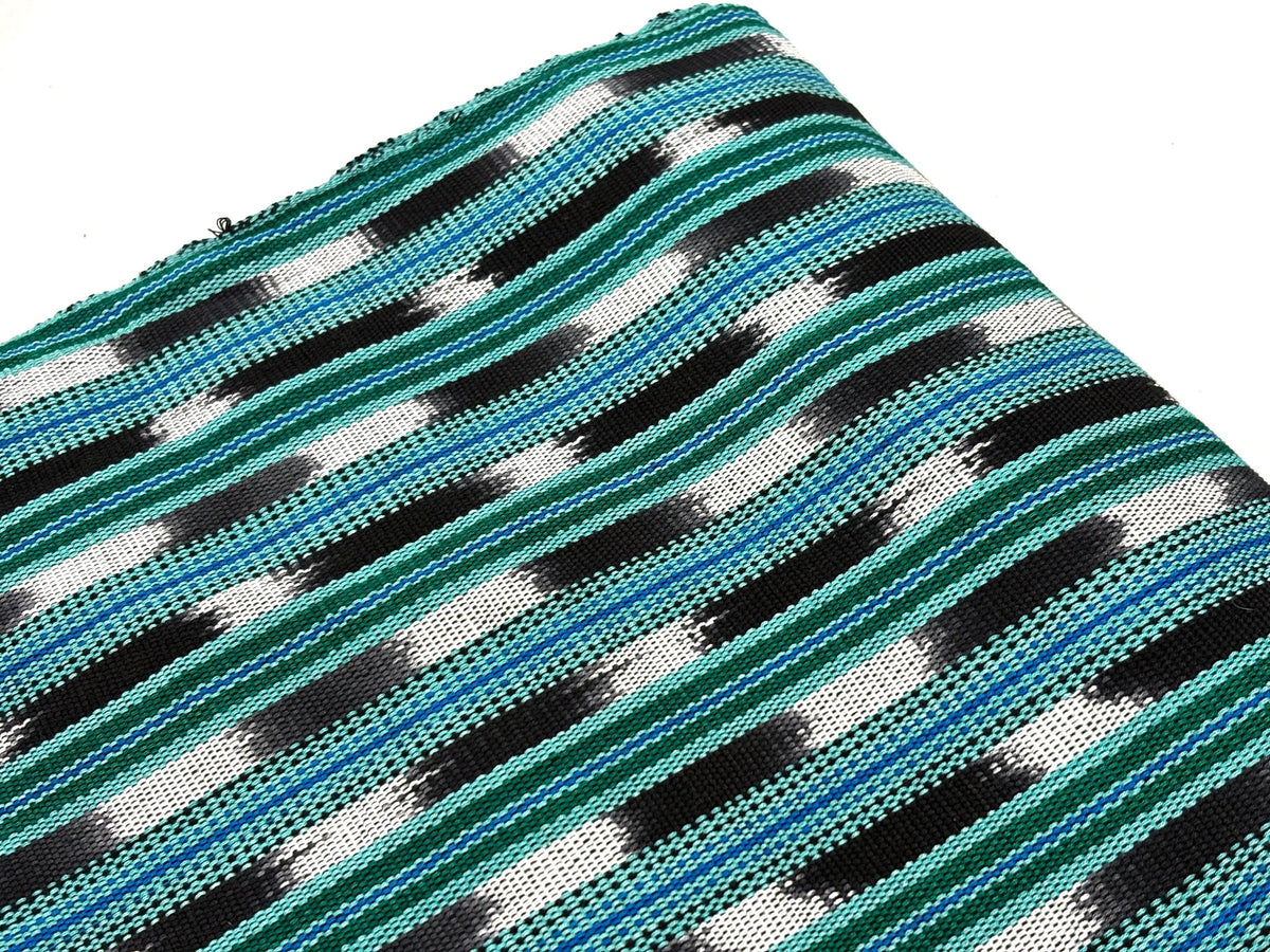 Mint Green, Black & White Ikat Striped Guatemalan Fabric by the YARD. Handwoven Mayan Cotton