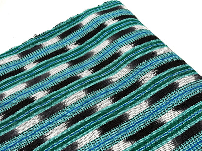 Mint Green, Black & White Ikat Striped Guatemalan Fabric by the YARD. Handwoven Mayan Cotton