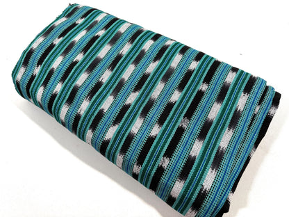 Mint Green, Black & White Ikat Striped Guatemalan Fabric by the YARD. Handwoven Mayan Cotton