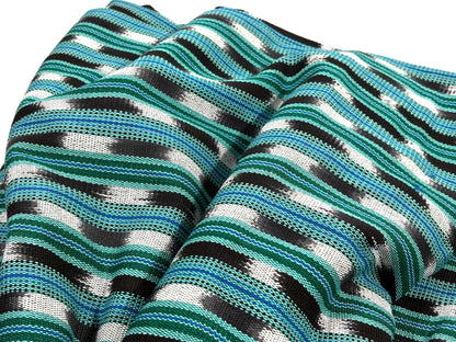 Mint Green, Black & White Ikat Striped Guatemalan Fabric by the YARD. Handwoven Mayan Cotton