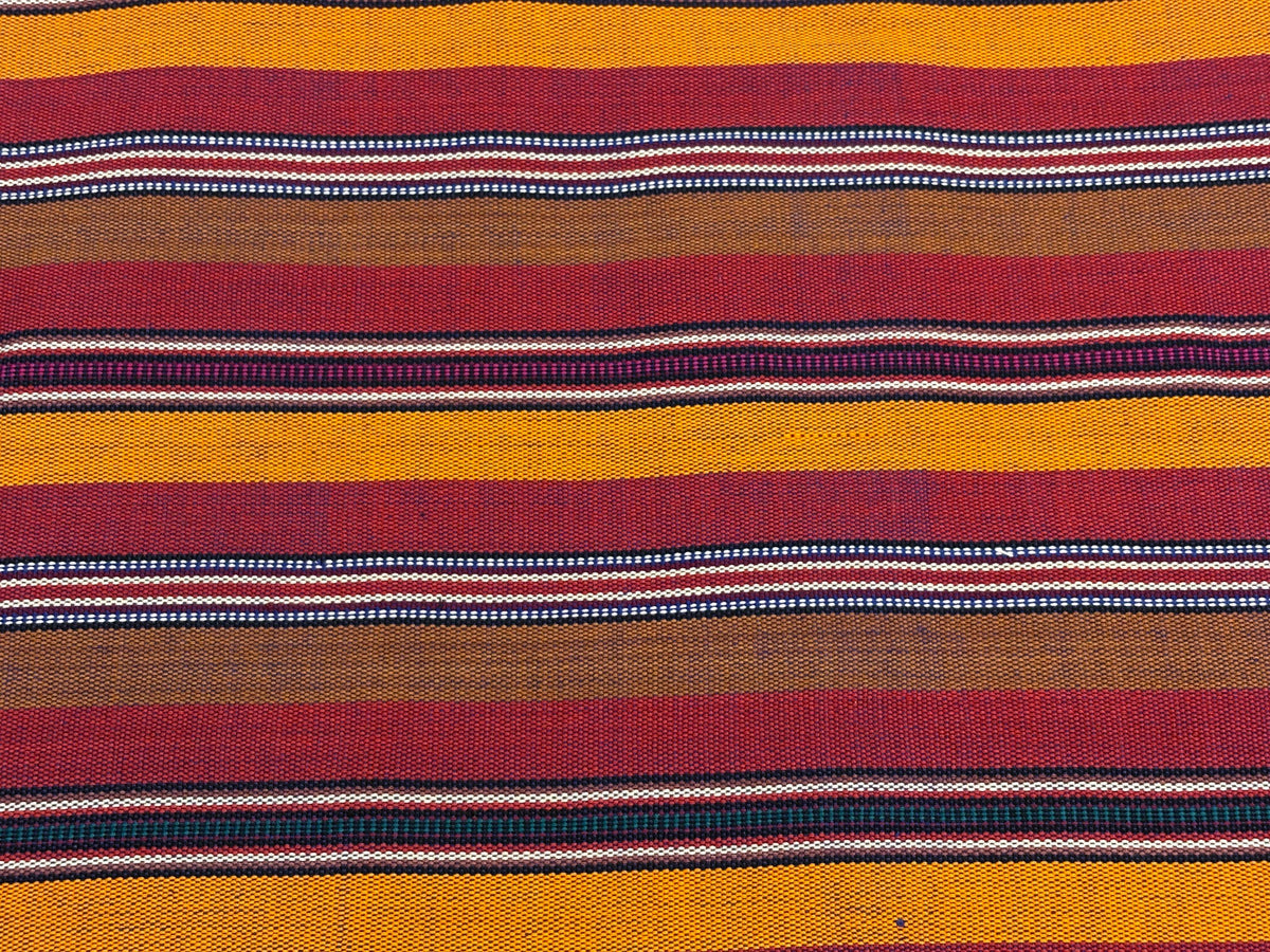 Red, Orange, Brown Striped Guatemalan Fabric by Yard, Handwoven Cotton Mayan Textile, 36" Wide.