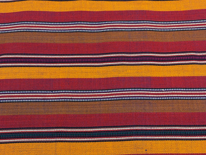 Red, Orange, Brown Striped Guatemalan Fabric by Yard, Handwoven Cotton Mayan Textile, 36" Wide.