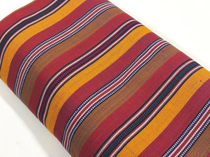 Red, Orange, Brown Striped Guatemalan Fabric by Yard, Handwoven Cotton Mayan Textile, 36" Wide.