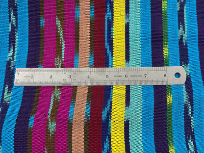 Turquoise & Grape Ikat Striped Guatemalan Fabric by Yard, Handwoven Cotton Mayan Textile, 36" Wide.