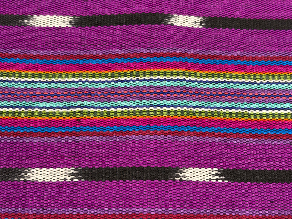 Bright Rainbow & Black, White Ikat Guatemalan Fabric by Yard, Handwoven Cotton, 36" Wide.