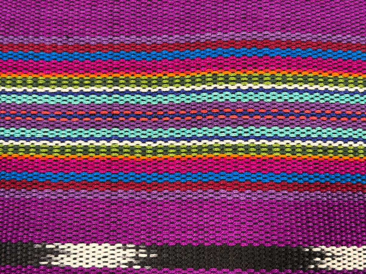 Bright Rainbow & Black, White Ikat Guatemalan Fabric by Yard, Handwoven Cotton, 36" Wide.
