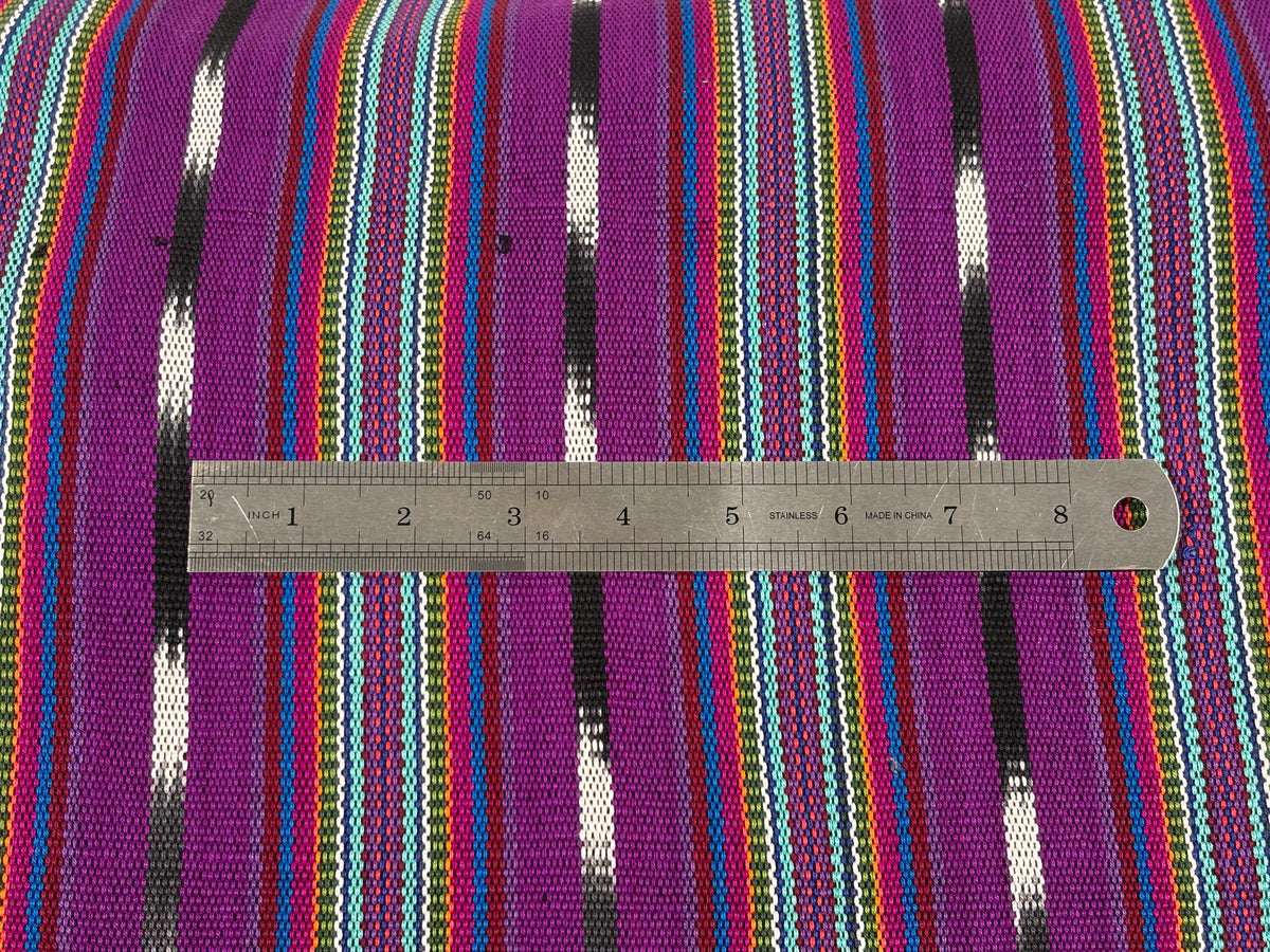 Bright Rainbow & Black, White Ikat Guatemalan Fabric by Yard, Handwoven Cotton, 36" Wide.