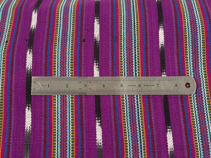 Bright Rainbow & Black, White Ikat Guatemalan Fabric by Yard, Handwoven Cotton, 36" Wide.
